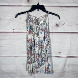 Aliceblue Floral Tank Top Womens Small Multicolor Ruffle Sleeveless Tie Back